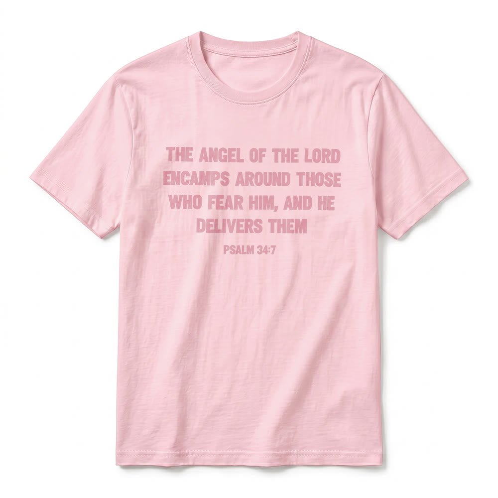 Christianartworkshop Psalm 34:7 "The Angel of the Lord" Front & Back Print Premium Short Sleeve T-Shirt - image 8
