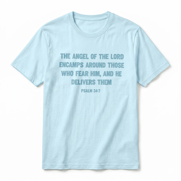 Christianartworkshop Psalm 34:7 "The Angel of the Lord" Front & Back Print Premium Short Sleeve T-Shirt - image 11