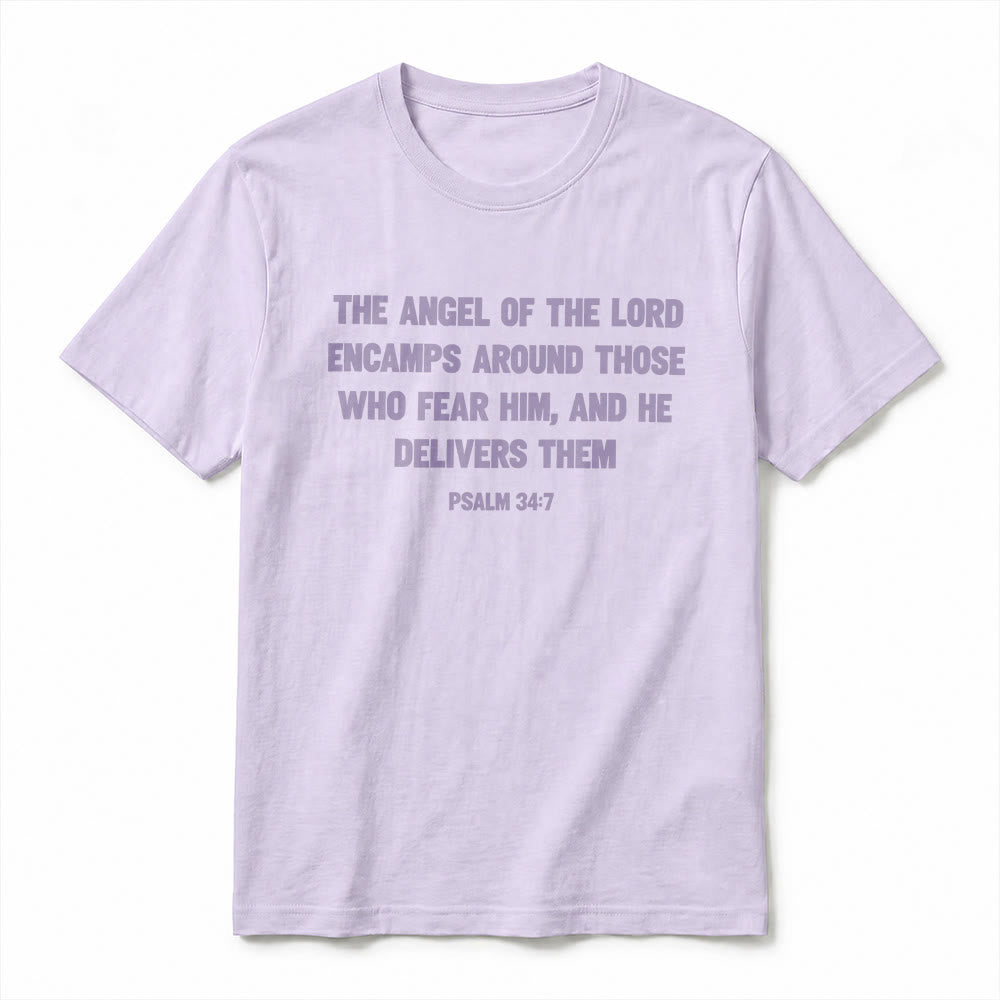 Christianartworkshop Psalm 34:7 "The Angel of the Lord" Front & Back Print Premium Short Sleeve T-Shirt - image 14