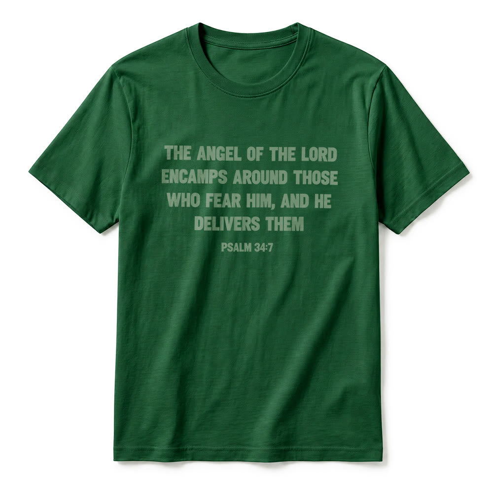 Christianartworkshop Psalm 34:7 "The Angel of the Lord" Front & Back Print Premium Short Sleeve T-Shirt - image 26