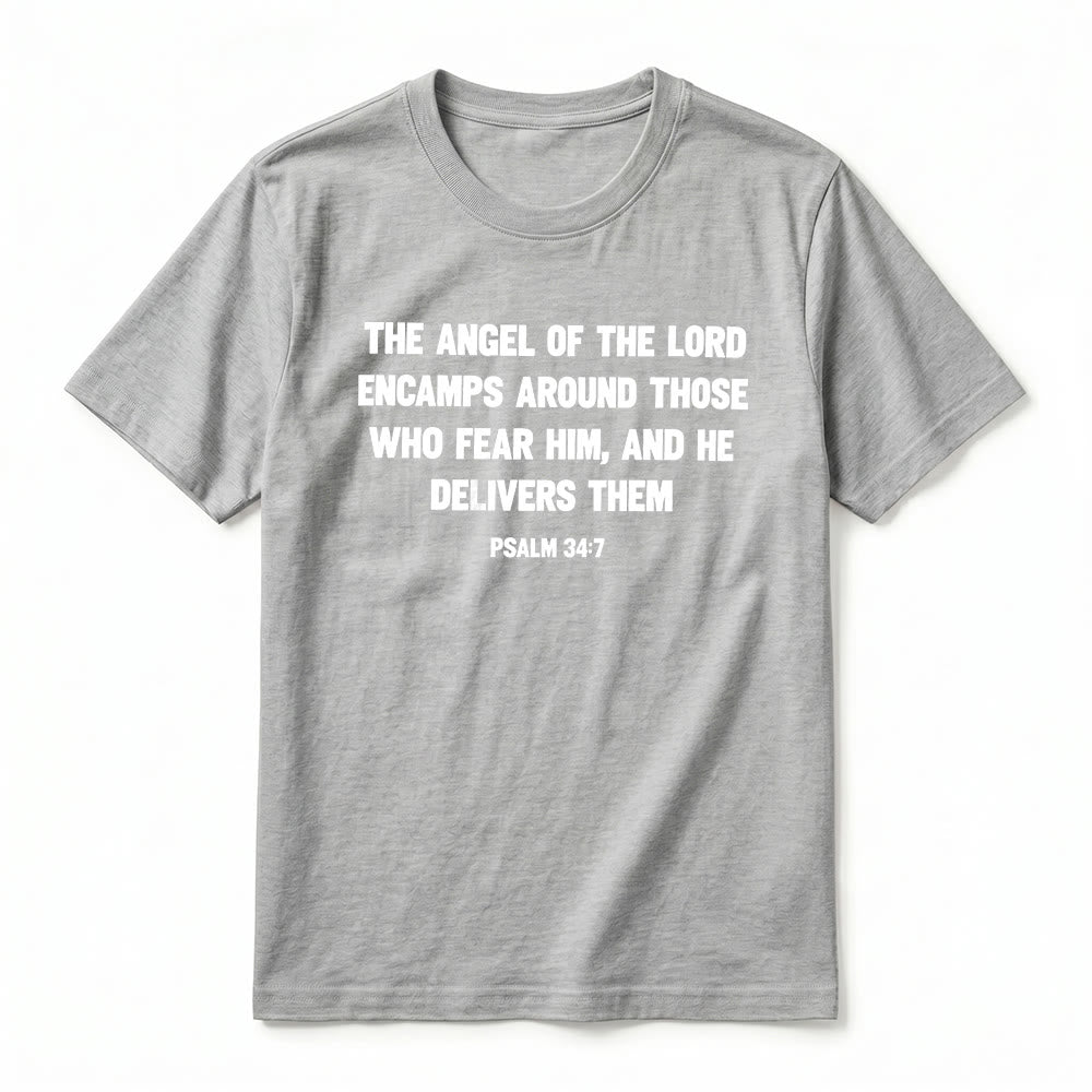 Christianartworkshop Psalm 34:7 "The Angel of the Lord" Front & Back Print Premium Short Sleeve T-Shirt - image 17
