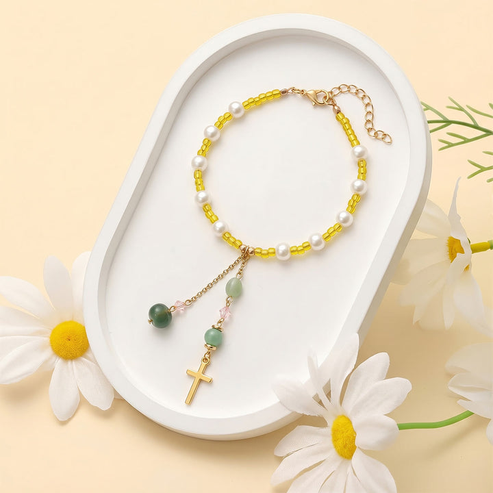 Christianartworkshop Minimalist Cross Car Hanging Ornament with Natural Stone & Crystal Beads: A Reminder of Heavenly Peace on the Road - image 26