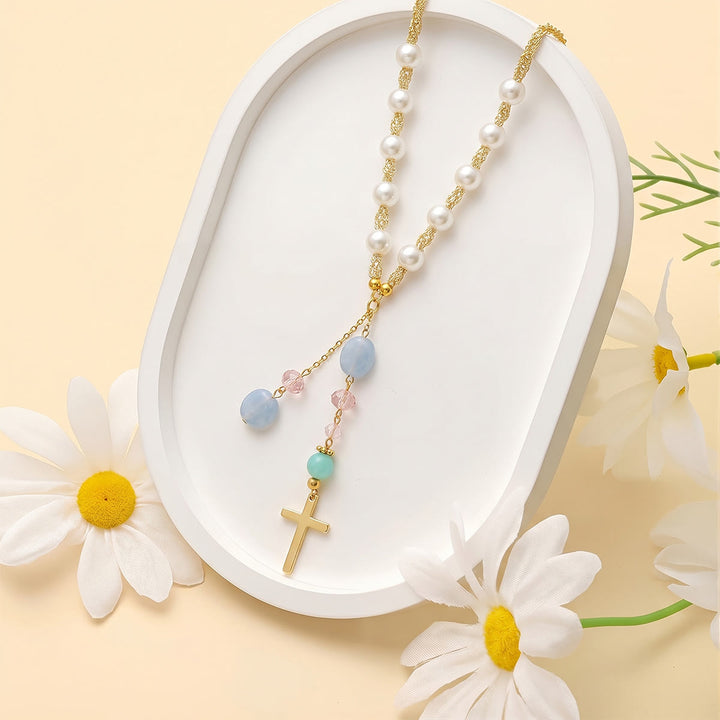 Christianartworkshop Minimalist Cross Car Hanging Ornament with Natural Stone & Crystal Beads: A Reminder of Heavenly Peace on the Road - image 31