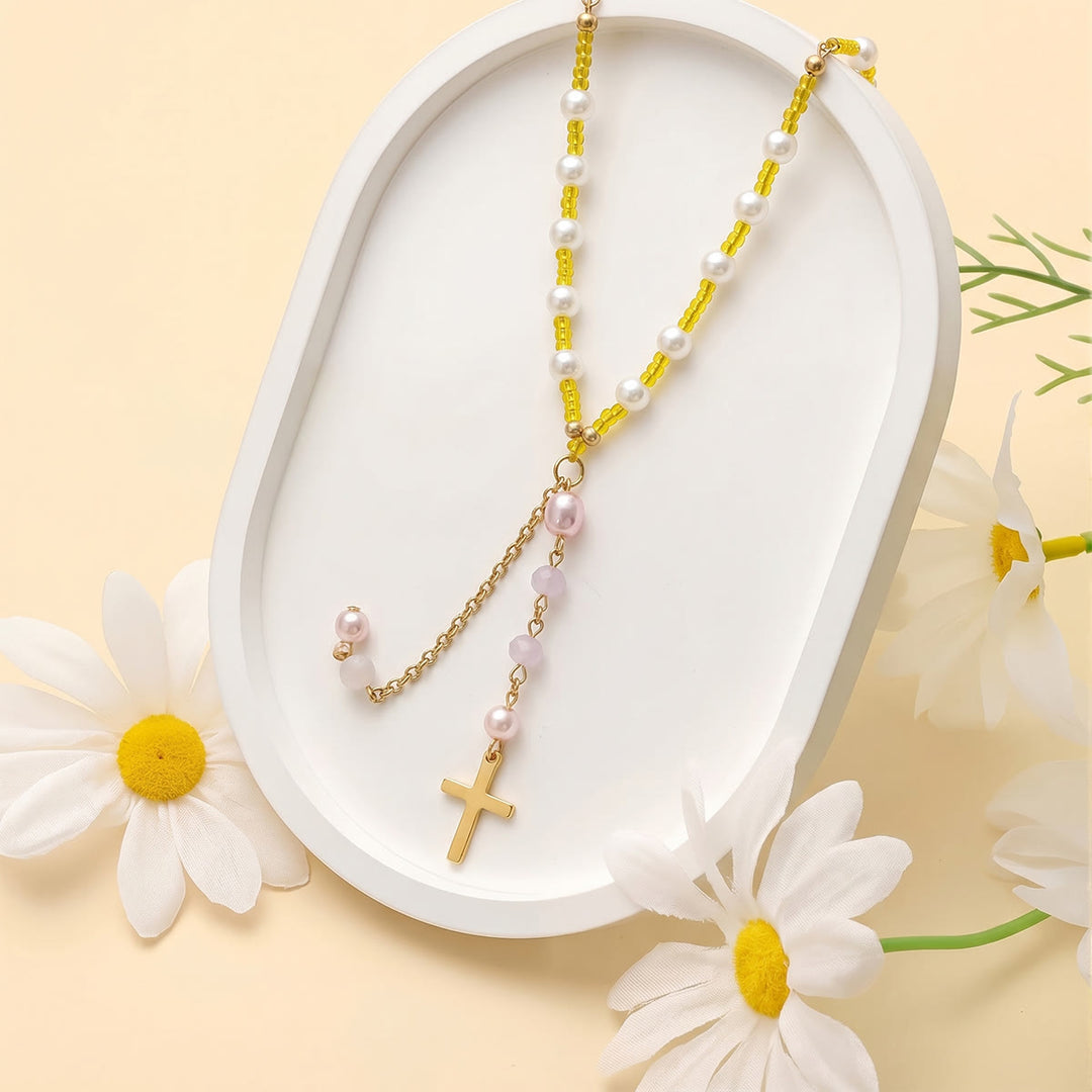 Christianartworkshop Minimalist Cross Car Hanging Ornament with Natural Stone & Crystal Beads: A Reminder of Heavenly Peace on the Road - image 34