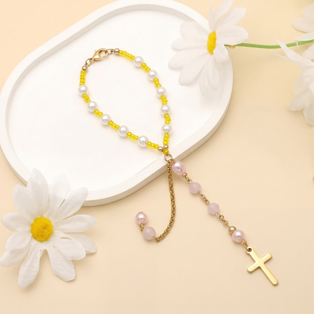 Christianartworkshop Minimalist Cross Car Hanging Ornament with Natural Stone & Crystal Beads: A Reminder of Heavenly Peace on the Road - image 24