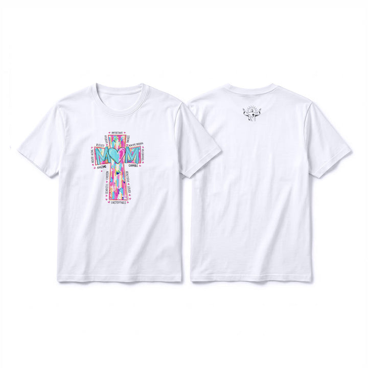 Christianartworkshop Faith Mom Cross Pattern Front Print Premium Short Sleeve T-Shirt - White - 2XL - image 1