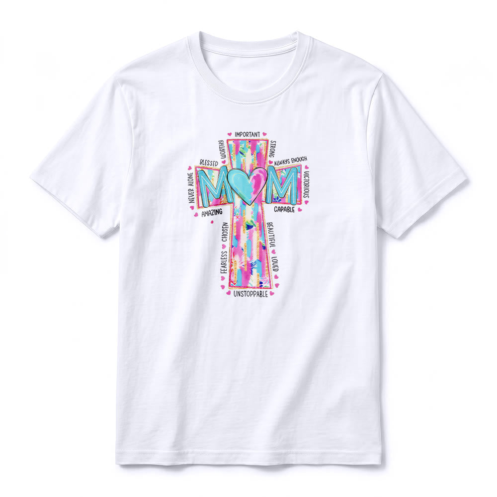 Christianartworkshop Faith Mom Cross Pattern Front Print Premium Short Sleeve T-Shirt - image 2