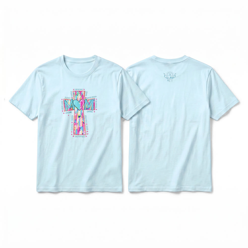 Christianartworkshop Faith Mom Cross Pattern Front Print Premium Short Sleeve T-Shirt - Blue - 2XL - image 10