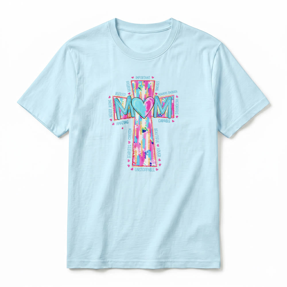 Christianartworkshop Faith Mom Cross Pattern Front Print Premium Short Sleeve T-Shirt - image 11