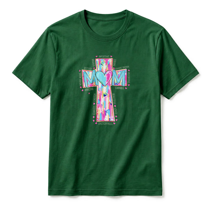 Christianartworkshop Faith Mom Cross Pattern Front Print Premium Short Sleeve T-Shirt - image 26