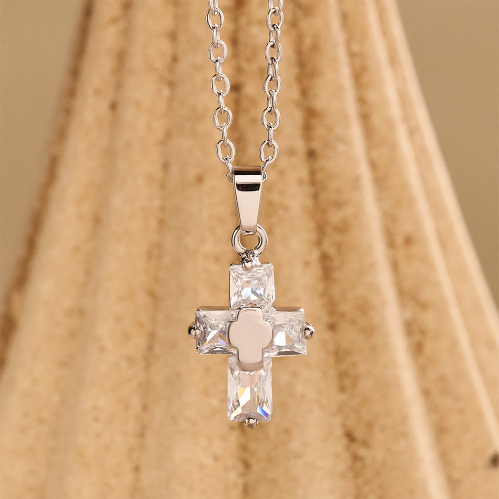 Christianartworkshop Zircon-Encrusted Cross Pendant Necklace with Polished Center Inlay: A Symbol of Radiant Sacred Grace & Steadfast Faith - Silver - image 3