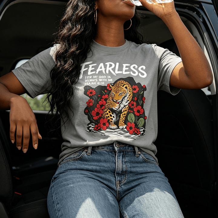 Christianartworkshop "Fearless For My God Is Always With Me" Isaiah 41:10 Premium Short Sleeve T-Shirt - image 0