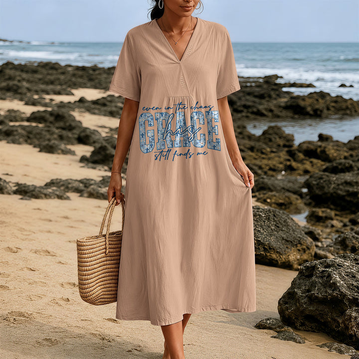 Christianartworkshop Classic "His Grace Still Finds Me" Plaid Print V-Neck Loose Midi Dress - image 21