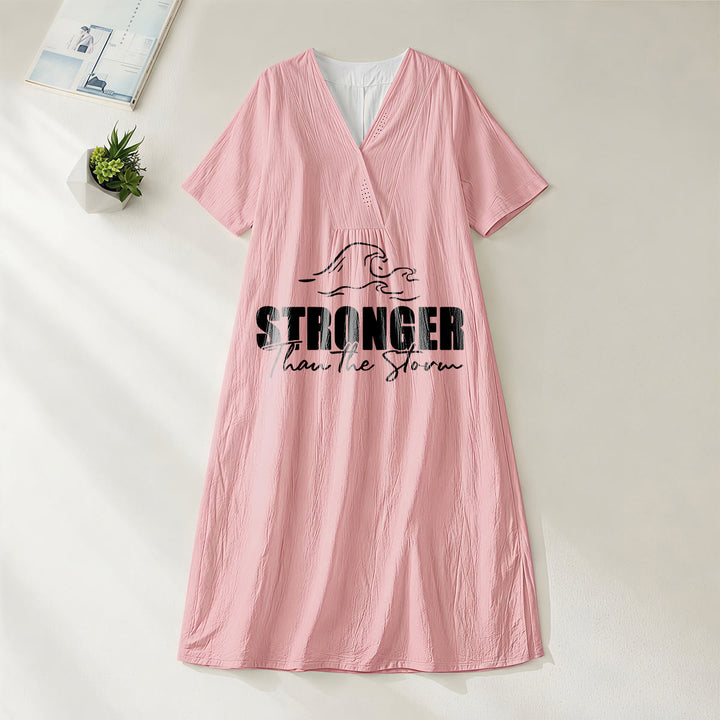 Christianartworkshop "Stronger Than The Storm" Wave Graphic V-Neck Short Sleeve Midi Dress - Pink - 4XL - image 16