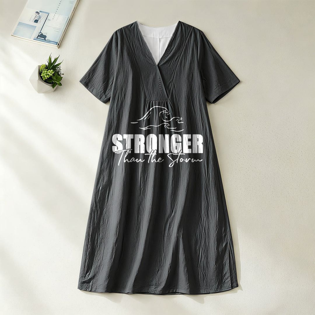 Christianartworkshop "Stronger Than The Storm" Wave Graphic V-Neck Short Sleeve Midi Dress - Black - 4XL - image 12