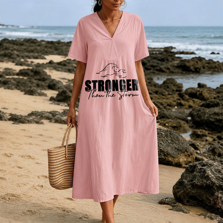 Christianartworkshop "Stronger Than The Storm" Wave Graphic V-Neck Short Sleeve Midi Dress - image 17