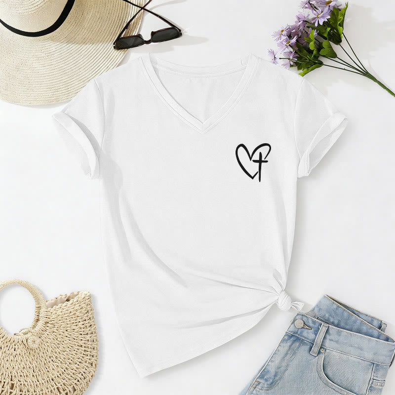 Christianartworkshop "Jesus Has My Back" Front & Back Print Casual V-neck T-shirt - image 32