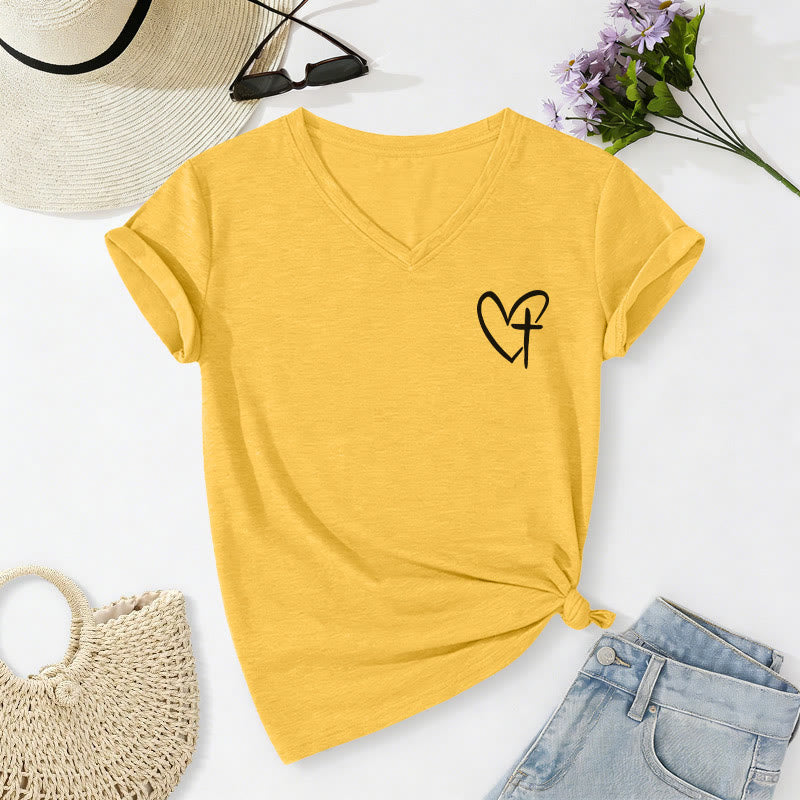 Christianartworkshop "Jesus Has My Back" Front & Back Print Casual V-neck T-shirt - image 20