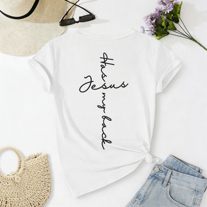 Christianartworkshop "Jesus Has My Back" Front & Back Print Casual V-neck T-shirt - image 34