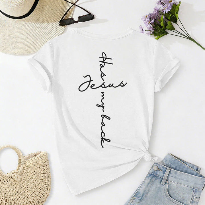 Christianartworkshop "Jesus Has My Back" Front & Back Print Casual V-neck T-shirt - image 34