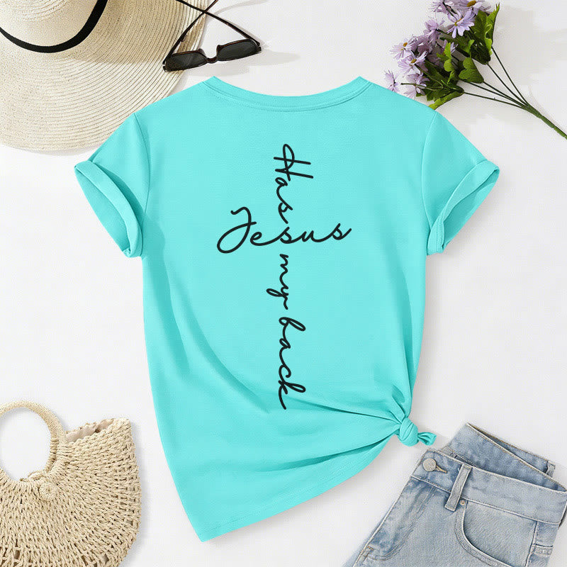 Christianartworkshop "Jesus Has My Back" Front & Back Print Casual V-neck T-shirt - image 40