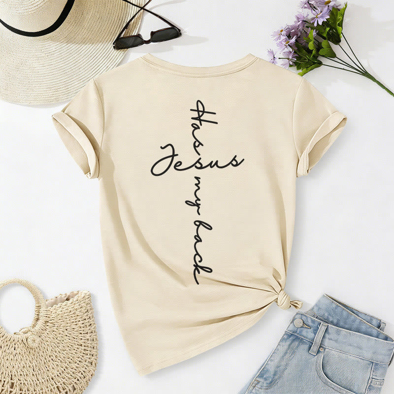 Christianartworkshop "Jesus Has My Back" Front & Back Print Casual V-neck T-shirt - image 16