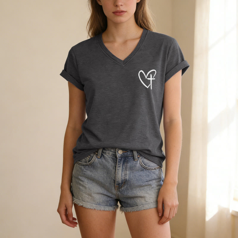 Christianartworkshop "Jesus Has My Back" Front & Back Print Casual V-neck T-shirt - image 3