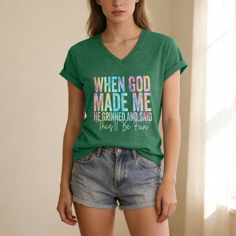 Christianartworkshop "When God Made Me" Colorful Gradient Casual V-neck T-shirt - image 19