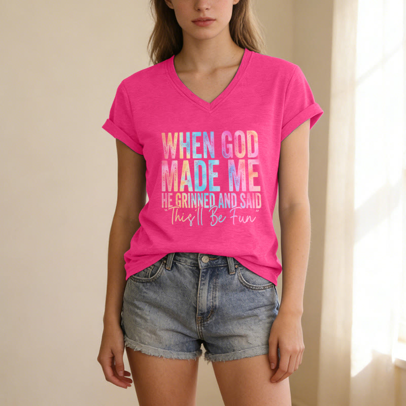 Christianartworkshop "When God Made Me" Colorful Gradient Casual V-neck T-shirt - image 25