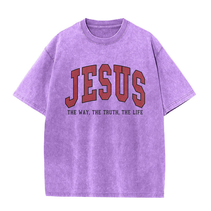 Christianartworkshop Streetwear Style "Jesus The Way The Truth The Life" Washed Unisex T-Shirt - Purple - 5XL - image 7