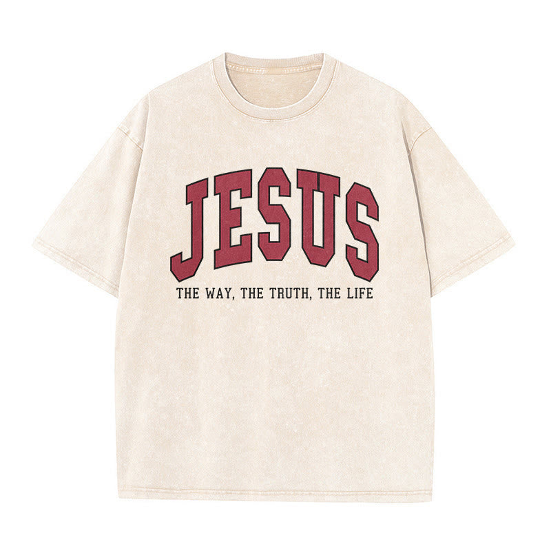 Christianartworkshop Streetwear Style "Jesus The Way The Truth The Life" Washed Unisex T-Shirt - Beige - 5XL - image 2