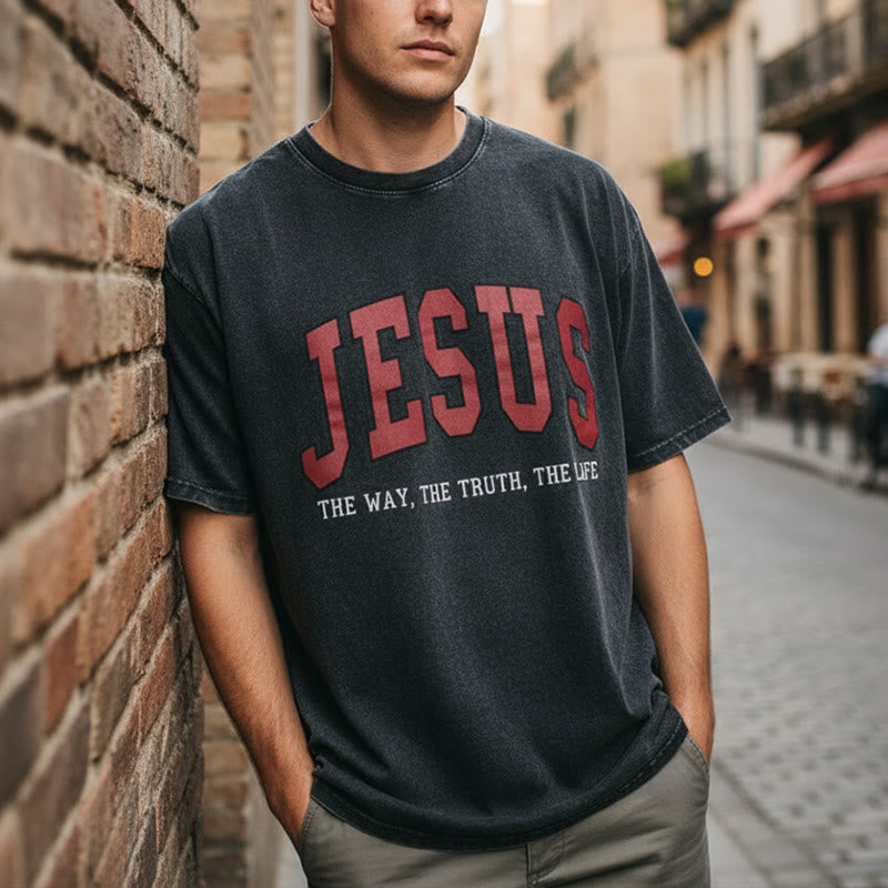 Christianartworkshop Streetwear Style "Jesus The Way The Truth The Life" Washed Unisex T-Shirt - image 0