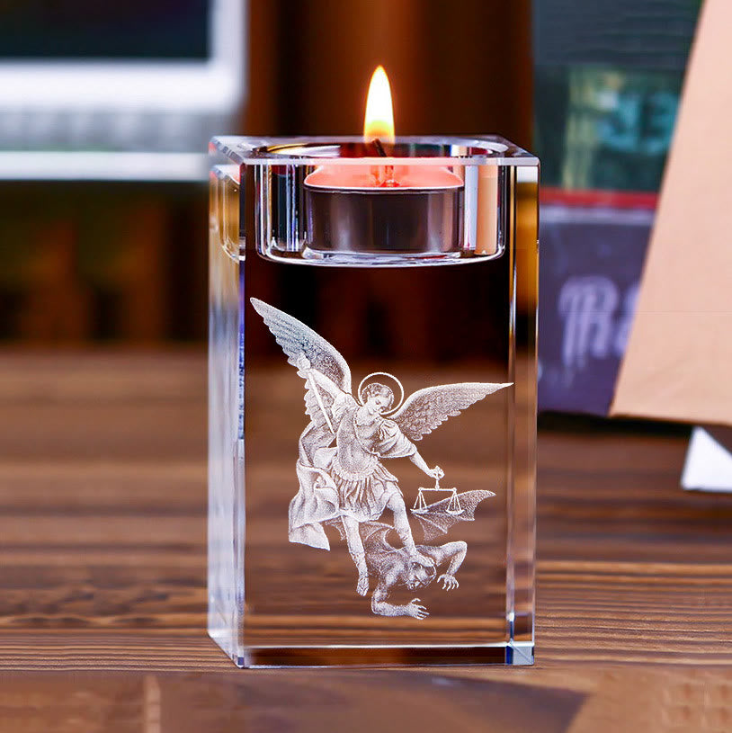 Christianartworkshop Luminous Tealight Compatible Inner Engraved Holy Figure Crystal Holder: A Symbol of Peaceful Prayer Atmosphere - image 4