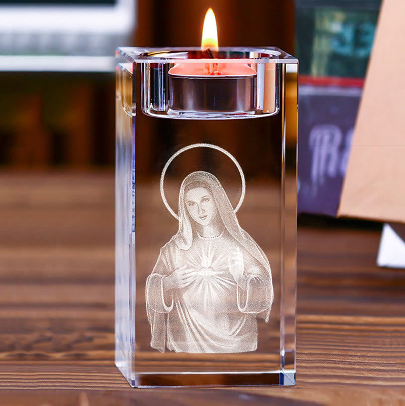 Christianartworkshop Luminous Tealight Compatible Inner Engraved Holy Figure Crystal Holder: A Symbol of Peaceful Prayer Atmosphere - Immaculate Heart of Mary - 1.97''*1.97''*3.94''/5*5*10cm - image 17