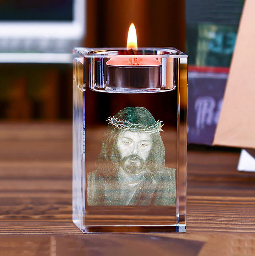 Christianartworkshop Luminous Tealight Compatible Inner Engraved Holy Figure Crystal Holder: A Symbol of Peaceful Prayer Atmosphere - image 16
