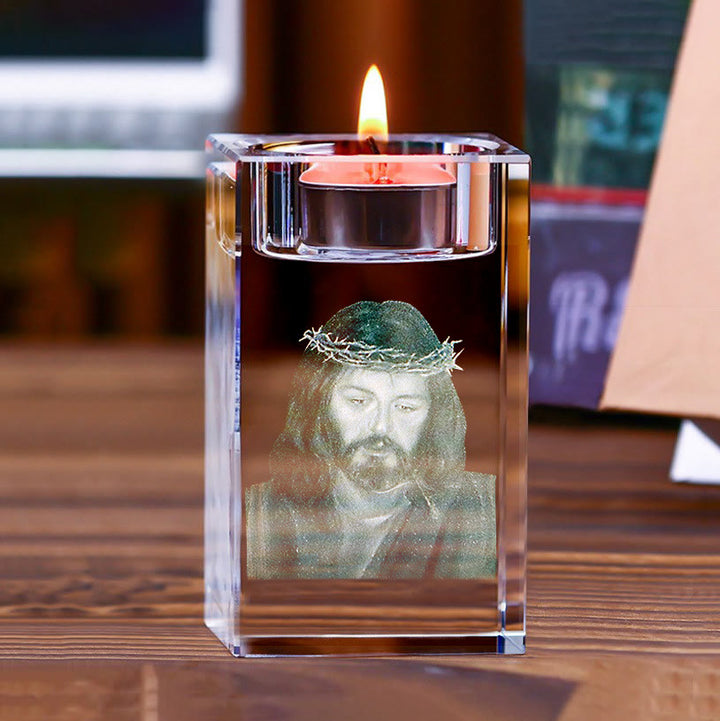 Christianartworkshop Luminous Tealight Compatible Inner Engraved Holy Figure Crystal Holder: A Symbol of Peaceful Prayer Atmosphere - image 16