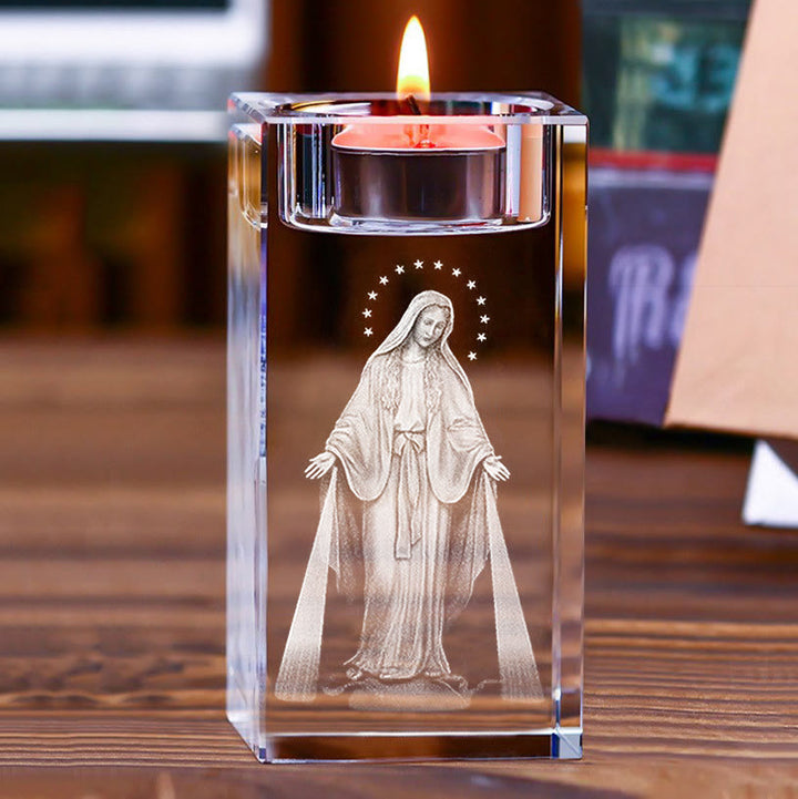 Christianartworkshop Luminous Tealight Compatible Inner Engraved Holy Figure Crystal Holder: A Symbol of Peaceful Prayer Atmosphere - Virgin Mary - 1.97''*1.97''*3.94''/5*5*10cm - image 13