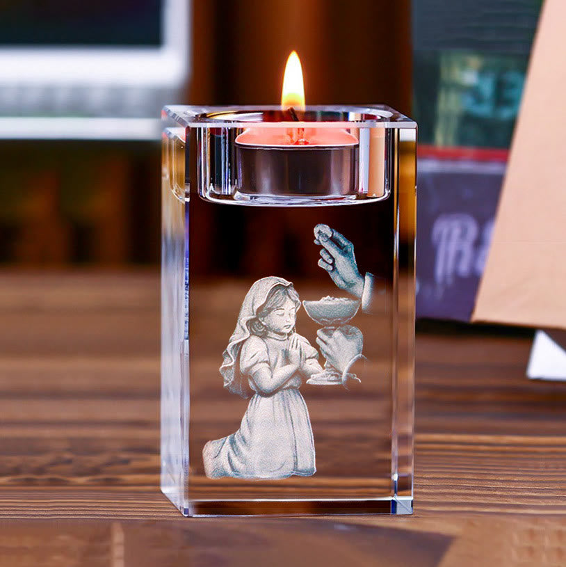 Christianartworkshop Luminous Tealight Compatible Inner Engraved Holy Figure Crystal Holder: A Symbol of Peaceful Prayer Atmosphere - image 6