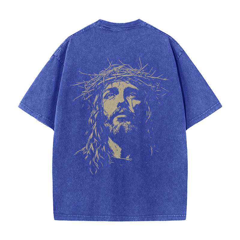 Christianartworkshop Cross with Crown of Thorns Detail Washed Unisex T-Shirt - image 24