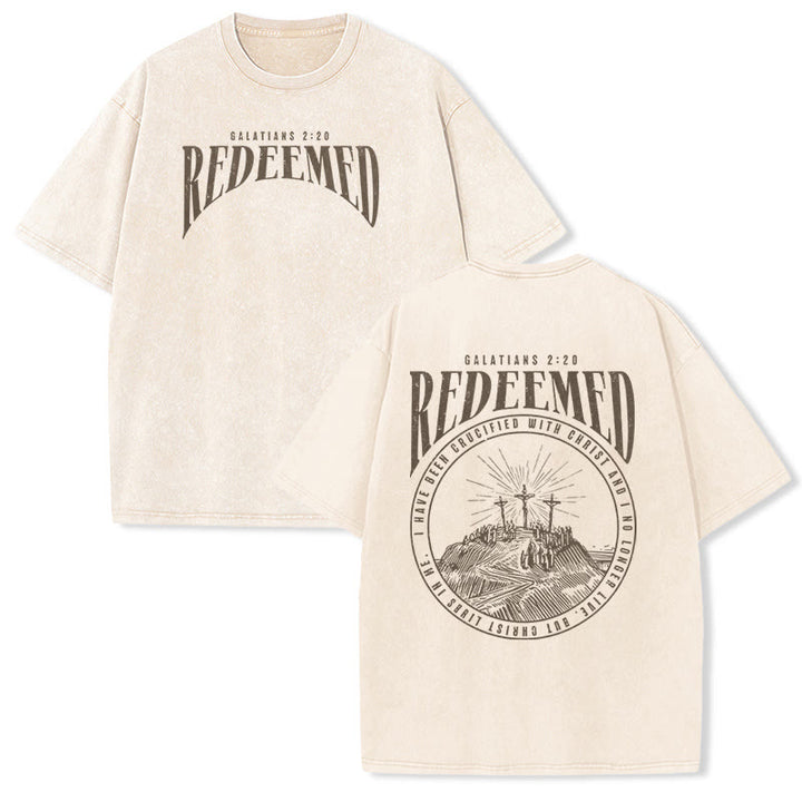 Christianartworkshop "Redeemed" Galatians 2:20 Front & Back Print Washed Unisex T-Shirt - Beige - 5XL - image 2
