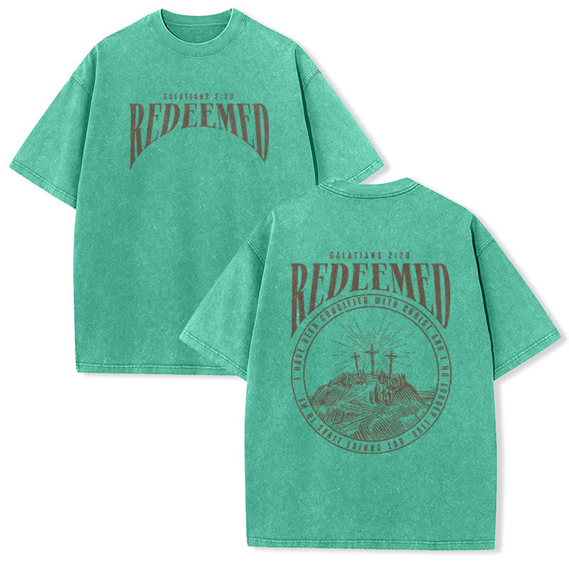 Christianartworkshop "Redeemed" Galatians 2:20 Front & Back Print Washed Unisex T-Shirt - Green - 5XL - image 5