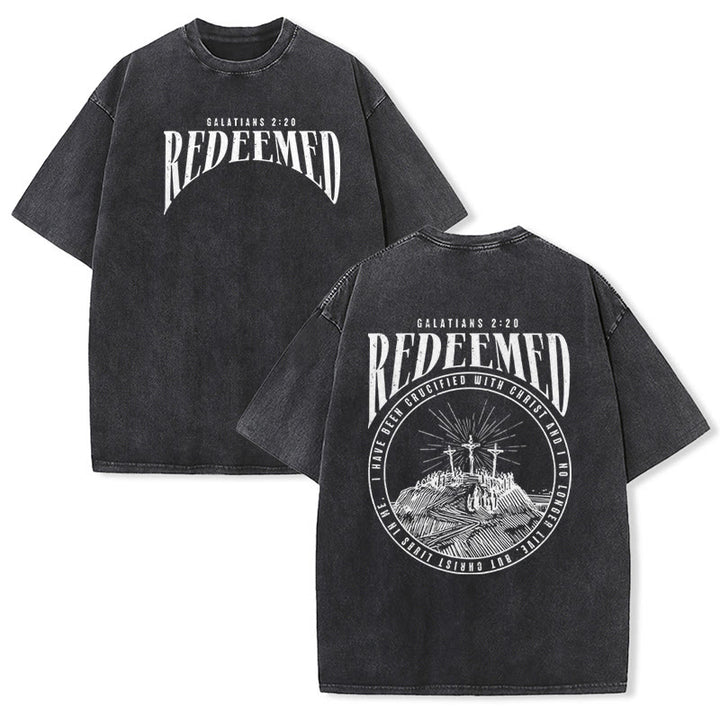 Christianartworkshop "Redeemed" Galatians 2:20 Front & Back Print Washed Unisex T-Shirt - Black - 5XL - image 8