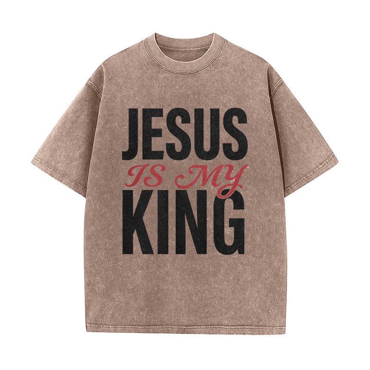 Christianartworkshop "Jesus Is My King" Casual Believer Washed Unisex T-Shirt - Brown - 5XL - image 6