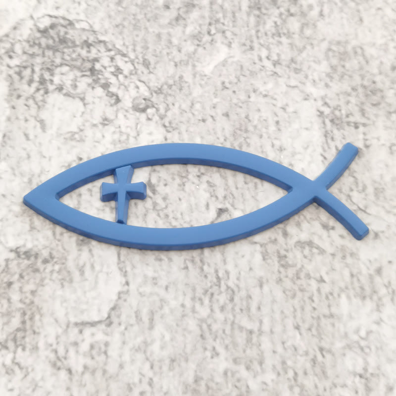 Christianartworkshop Ichthys Hollow Fish Frame Inset Cross Car Sticker: A Symbol of Steadfast Faith & Journey Protection - Blue - image 8
