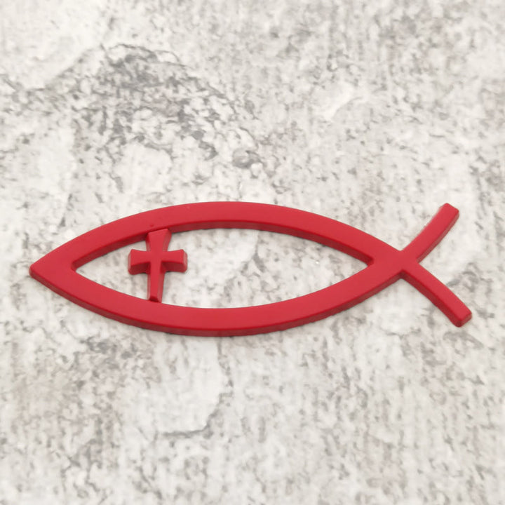 Christianartworkshop Ichthys Hollow Fish Frame Inset Cross Car Sticker: A Symbol of Steadfast Faith & Journey Protection - Red - image 2