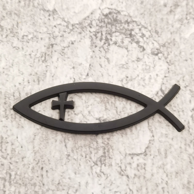 Christianartworkshop Ichthys Hollow Fish Frame Inset Cross Car Sticker: A Symbol of Steadfast Faith & Journey Protection - Black - image 6