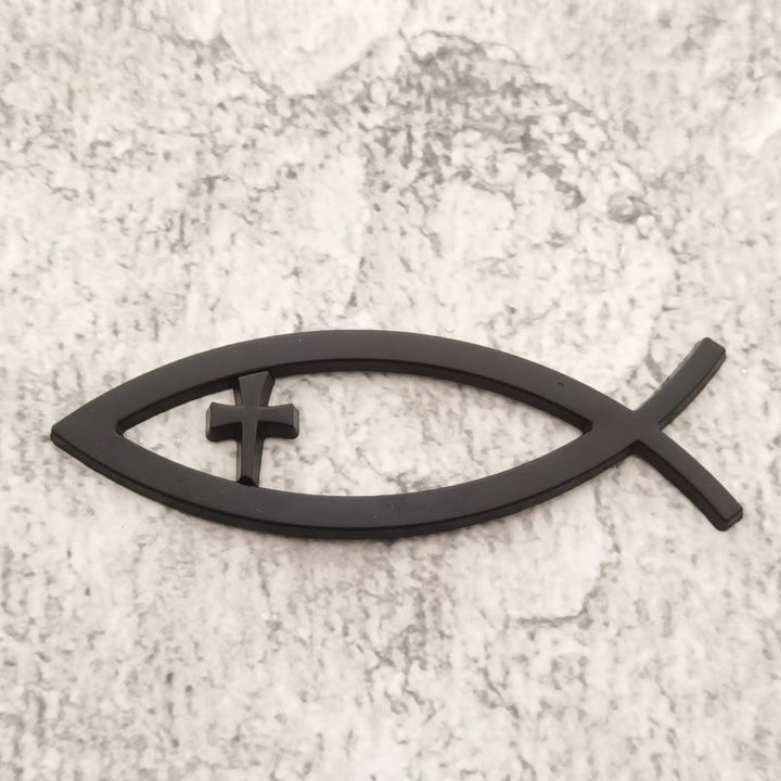Christianartworkshop Ichthys Hollow Fish Frame Inset Cross Car Sticker: A Symbol of Steadfast Faith & Journey Protection - Black - image 3
