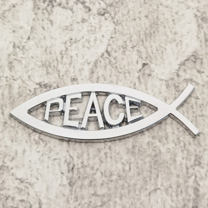 Christianartworkshop Ichthys Fish Hollow Frame Raised PEACE Letter Car Sticker: A Symbol of Heavenly Tranquility & Safe Driving - Silver - image 1