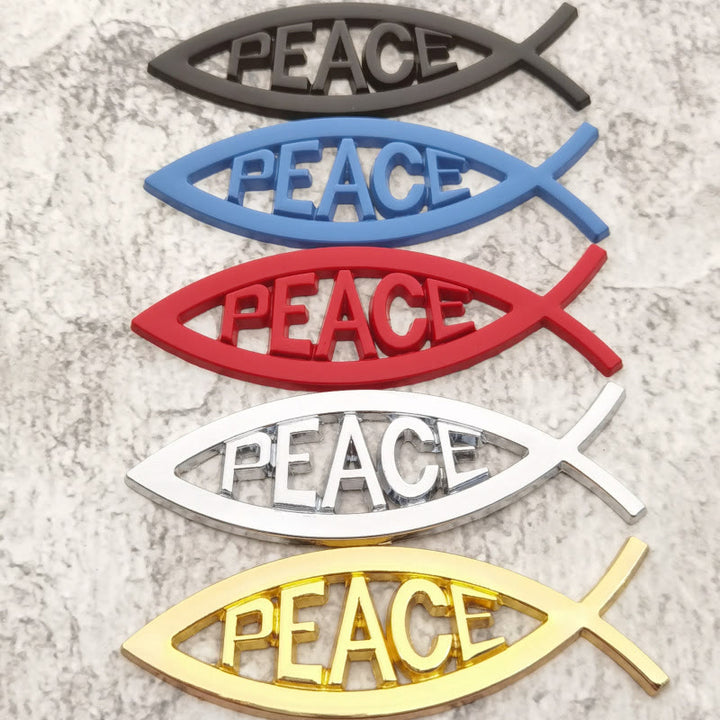Christianartworkshop Ichthys Fish Hollow Frame Raised PEACE Letter Car Sticker: A Symbol of Heavenly Tranquility & Safe Driving - Set of 5 Colors - image 0