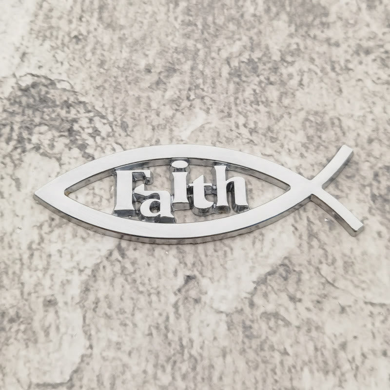 Christianartworkshop Ichthys Fish Outline Raised Faith Letter Car Sticker: A Symbol of Unwavering Conviction & Road Protection - Silver - image 1